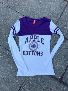 Vintage Apple Bottoms Purple White Varsity Graphic Long Sleeve Top - Size M